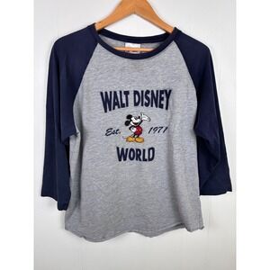 RARE VTG 90s‎ Walt Disney World Embroidered Mickey Mouse Tee 3/4 Sleeve Cotton